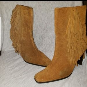 Genuine Leather Fringed Boots EUC